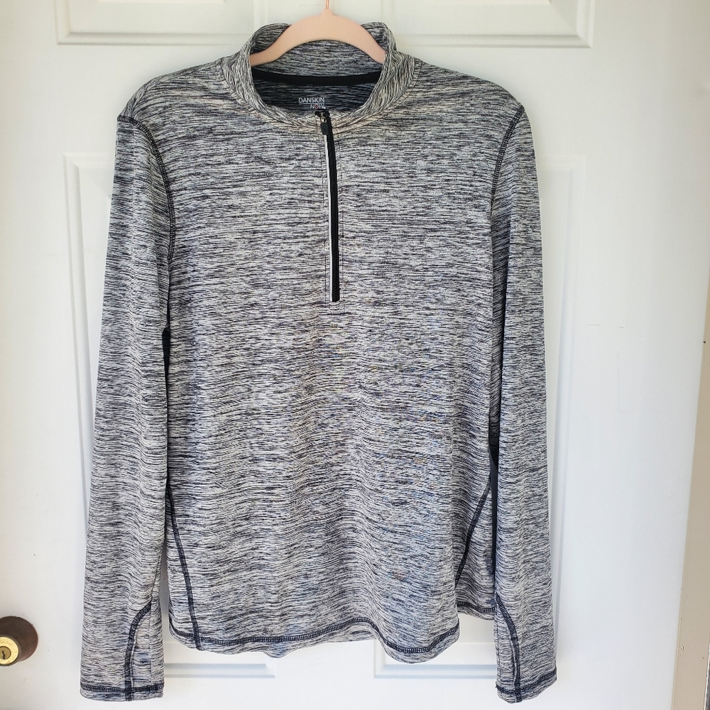 Danskin Now Black/Heather Gray Semi Fitted 1/4 Zip Pullover Size Large Woman's
